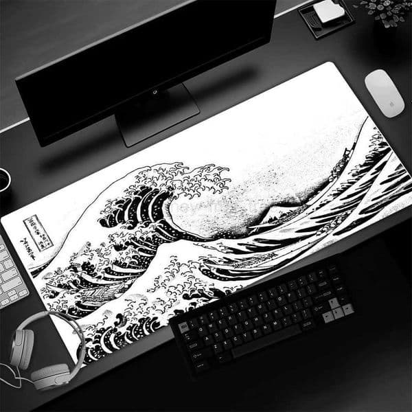 Great Wave Desk Mat Mount Fuji Mouse Pad Japanese Style Mousepad Black White Keyboard Mat Large Pc Gamer Complete Extended PadM240802