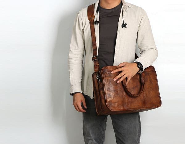 Men's Briefcase Tote double layer messenger bag travel 16' Big laptop bag for men document business Genuine leather briefcase