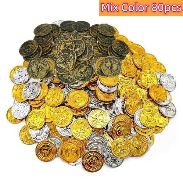 80pcs/lots Retro Plastic Pirate Coin Halloween Kids Party Decoration Fake Treasure Party Supplies Gift Kids Favor Birthday Toys Y240801