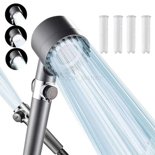 3 Modes Handheld Shower Head with Massage Brush Cotton Filters One-click Stop Water Saving High Pressure Showerhead for BathroomXJ240802