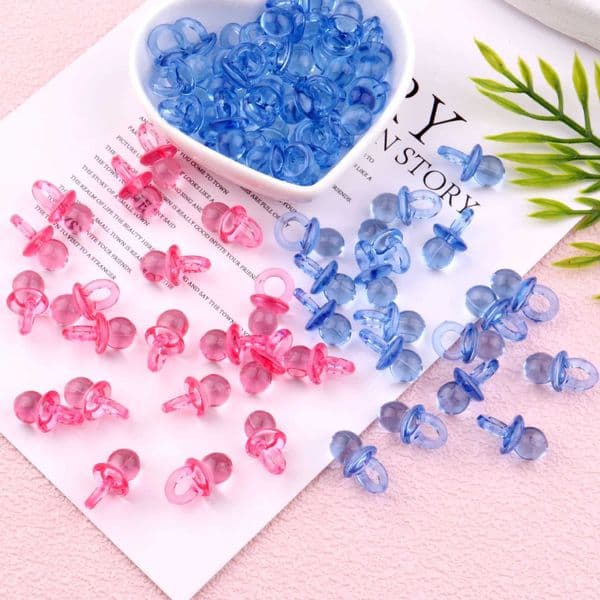 100Pcs 22mm Mini Acrylic Blue Pink Pacifier Nipple Gender Reveal Table Scatter for Baby Shower Birthday Party Decorations Y240801