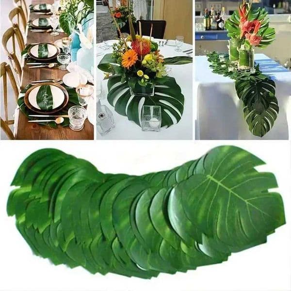 10/50pcs Hawaiian jungle beach theme faux palm leaf turtle back leaves tropical decor and summer celebration beach party decor Y240801