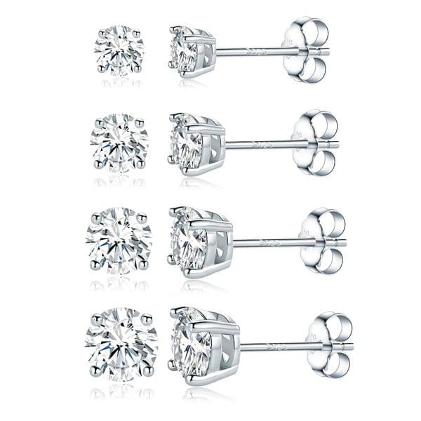 Sterg Sier 2024 Stud Earrings Women, 5A Cubic Zirconia 4-Claw Round Cut Rose Gold Filled Jewelry for Wedding, Party, Gift