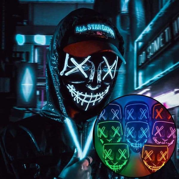 1P Scary Halloween Colplay Light Up Purge Mask Halloween Masquerade Party LED Face Masks for Kids Men Women Mask Glowing in DarkXJ240802