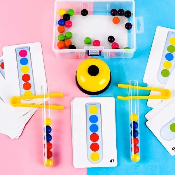 Clip Wooden Beads Test Tube Set Montessori Games Kids Fine Motor Training Toy Color Matching Early Educational Children Toy Y240801