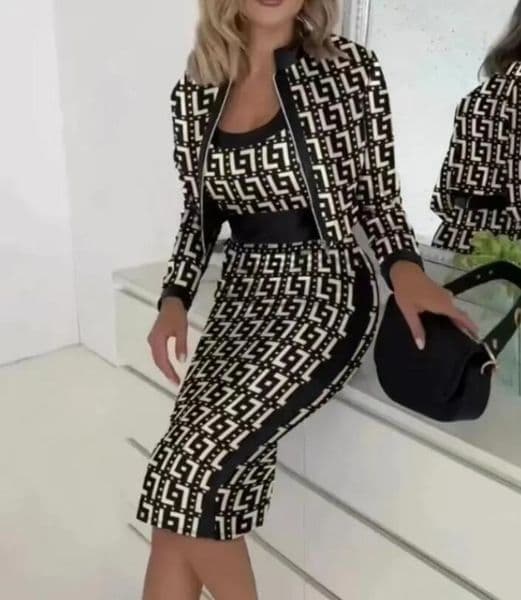 designer Women Tracksuits Slim printed long sleeved jacket, vest and skirt three piece set Women's Clothing