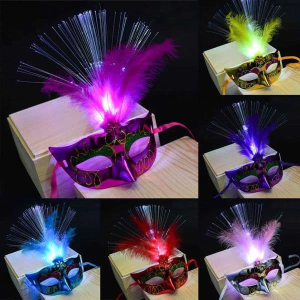 Women Venetian Venice Feather LED Mask Luminous Masquerade Mask Bachelorette Party Fancy Dress Princess Ball Masks Carnival MaskXJ240802