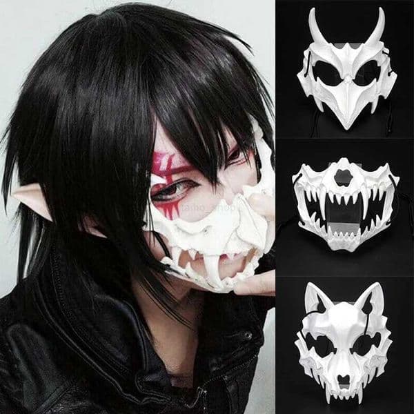 Halloween Mask Half-face Mask Cos Dragon God Fierce Tiger Night Fork Tengu Man Wolf Mask Performance Skull MasksXJ24022410