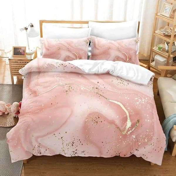 Golden marble pink bedside table set 3D down duvet set comfortable set double large room decoration childrens modern W240801