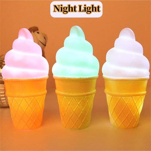 LED Night Light Novelty Ice Cream Cone In Lamp Fashion LED Night Light For Kids Children Table From Table Lights For Room B240904
