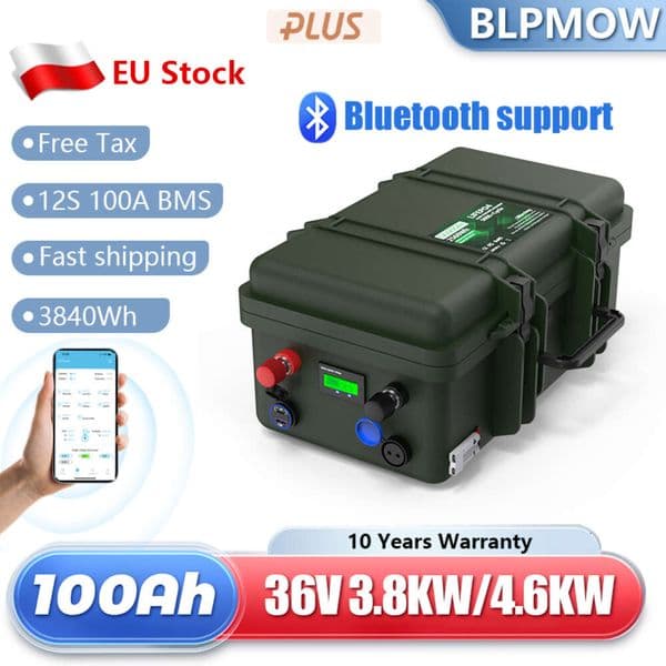 LiFePO4 36V 100AH 120AH 150AH Battery Pack 38.4V Lithium Battery 6000+ Cycle With Bluetooth BMS Grand A Cells For Boat RV NO TAX