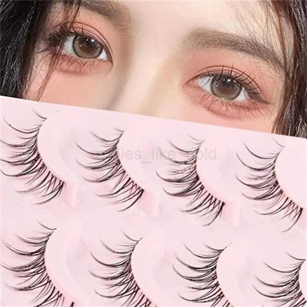 Manga eyelashes 5 pairs of anime cosplay artificial mink eyelashes Korean natural short full length eyelashes transparent tape soft eyelash extension W240803