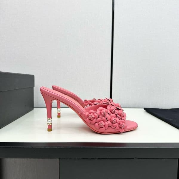 Luxury Flower High Heel Leather buckle Slingback Pumps shoes stiletto Heels women's Designer Dress square pointed toe Evening shoes