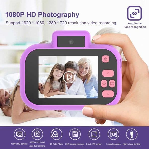 2-inch high-definition IPS screen Mini4000W childrens camera digital toy high-definition front and rear dual camera USB chargiM240803