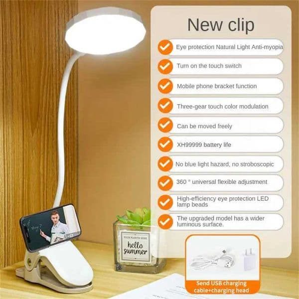 Used for learning and reading office work books USB rechargeable desk lamp night reading lamp adjustable clip LED desk lamp X241122