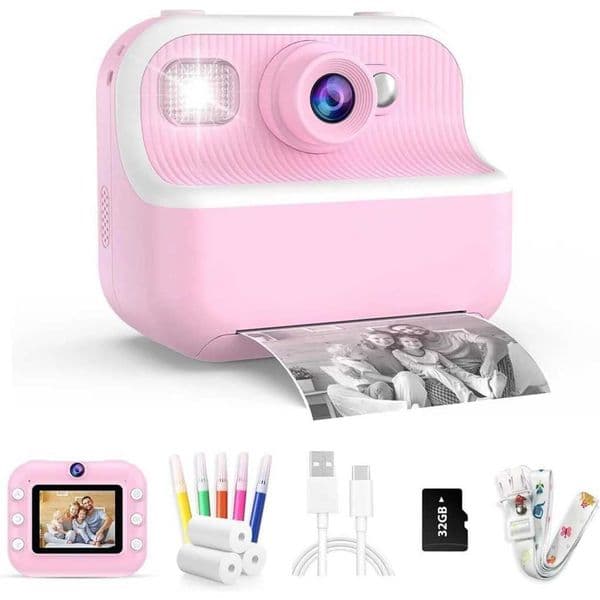 Kids Camera Instant Print Camera 2.0 Inch Screen Kids Instant Cameras with 32G Memory Card Christmas Birthday Gifts for Boy GirlM240803