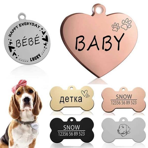 Custom Dog Cat ID Tag Engraved Personalized Pet Collar Charm Name Pendant Bone Keyring Necklace Puppy Accessory Dropshipping Y240803