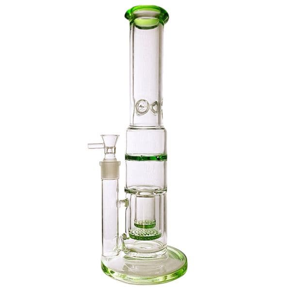 Large glass bong water smoke double-layer honeycomb infiltration straight water pipe 14.5 inches 18mm joint