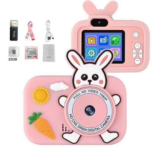 Kids digital camera cartoon multi-functions silicon case Micro Toy lanyard Child Selfie Portable Toddler Video USB Holiday GiftsM240803