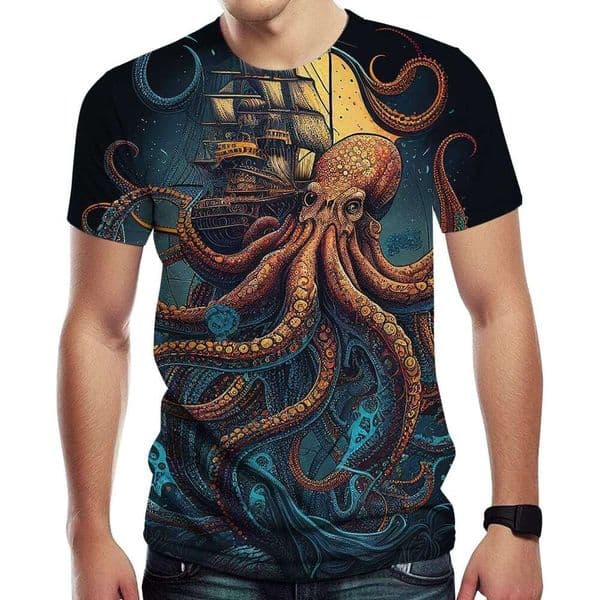 T shirt Mens Octopus T Shirt 3D Graphic Cool Casual Tee Top shirts tshirt graphic tee Casual tops summer clothes Short sleeve Free shipping