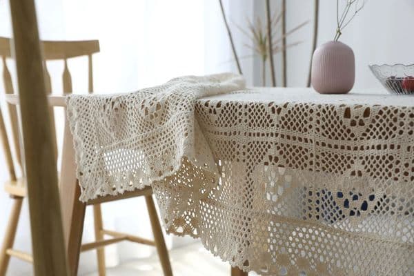 Crochet Hook DecorationTable Cloth High Quality Pure Cute White Table Cove Housse Mantel De Lujo 240805