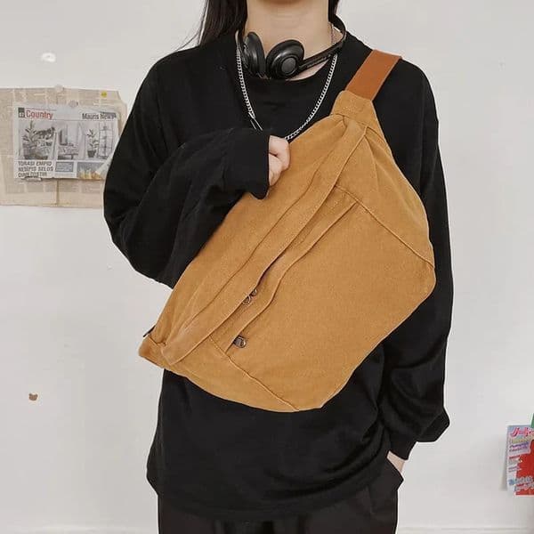 Casual Woman Fanny pack Large capacity Crossbody Chest Bag Waist pack outdoors Belt Bag Canvas Phone Pack Purse Unisex Waist Bag 240805
