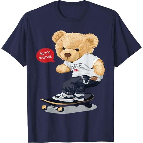 Mens T shirt Funny Teddy Bear Skating Skateboard Cute Cartoon Beautiful T-Shirt shirts tshirt graphic tee Casual tops summer clothes Short sleeve Free shipping