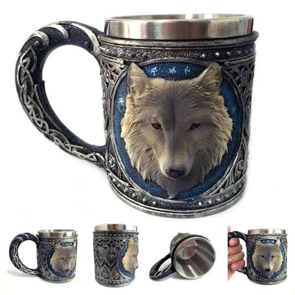 new Wolf Head Stainless Steel Resin Beer Juice Milk Water Cup Home Office Coffee Mug dropshippingM240803