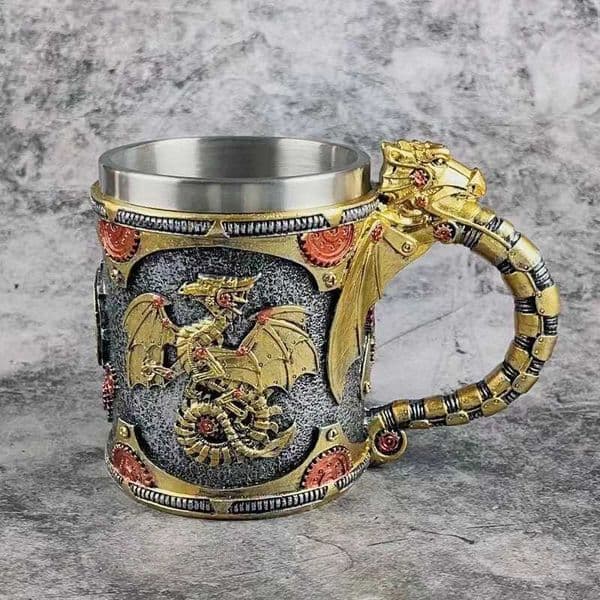 Vintage Medieval Steampunk Dragon Mug Stainless Steel Coffee Cup Metal Mechanical Loong Beer Cola Drinks Tools Men Office GiftsM240803