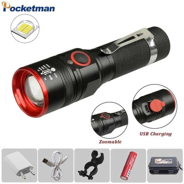 Led Flashlight USB Rechargeable Zoomable Flashlight Torch Lamp Lantern 18650 Waterproof LED Bike Flashlight Y240731