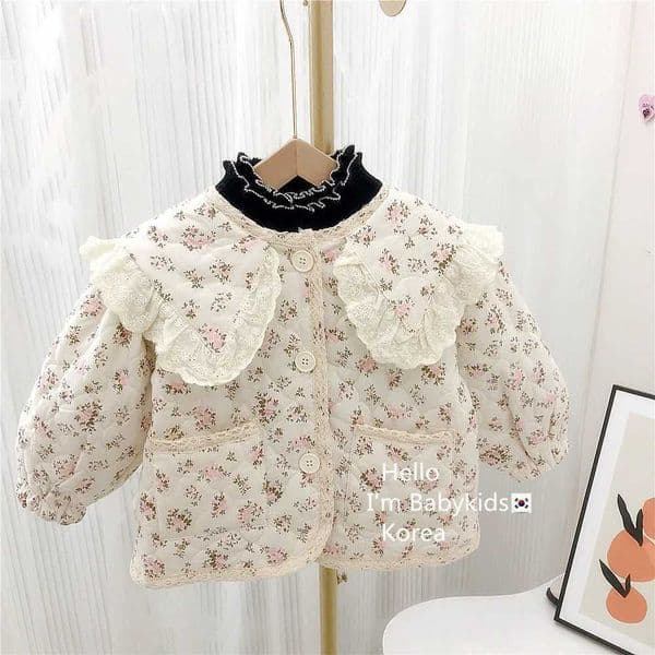 Coat Korean Girl Fragmented Flowers Cotton Clip Loose New Autumn Winter Children Clothing Thin Girl Cotton 2024 Fashion Y240803