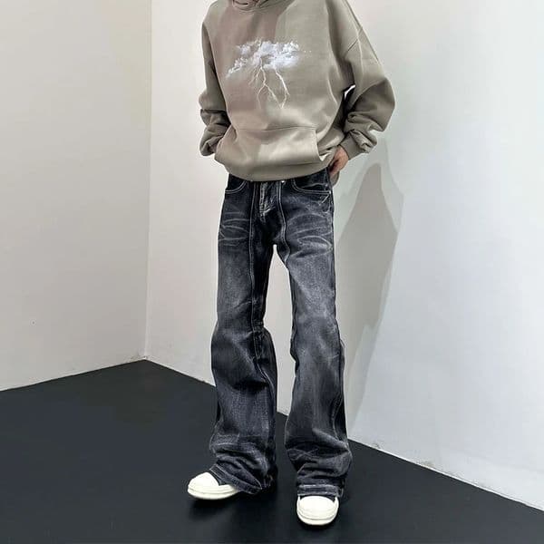 Jeans Men Streetwear Y2k Black Baggy Trousers Autumn Wide Leg Winter Casual Fashion Vintage Loose Cool Street Flare Denim Pants 240806 Q260225