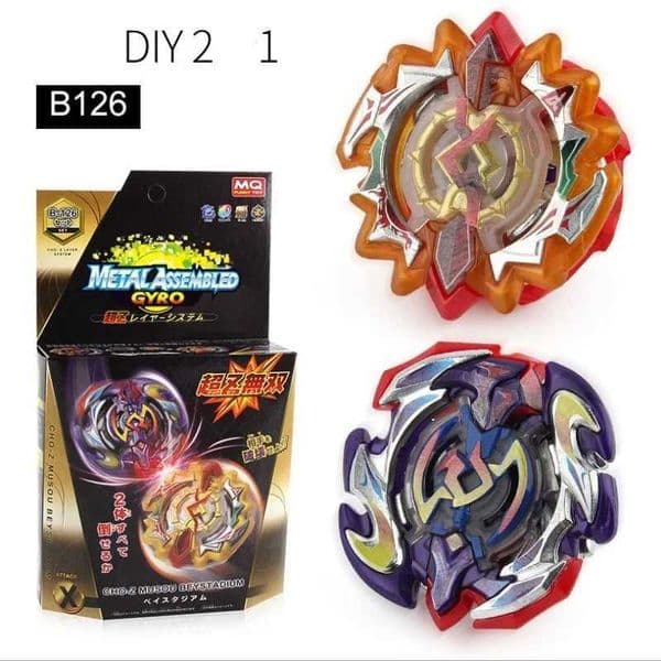 SPINNING TOP DIY 2 in 1 B-126 Metal Gyro Battle Fight Toys with Two-way Pull Ruler Launcher Y240803