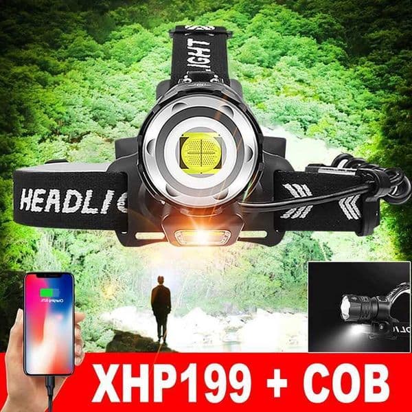 Newest XHP199 Rechargeable LED Most Powerful Headlamp USB XHP160 LED Headlight 18650 Head Lamp XHP90 Waterproof Head FlashlightCL240807