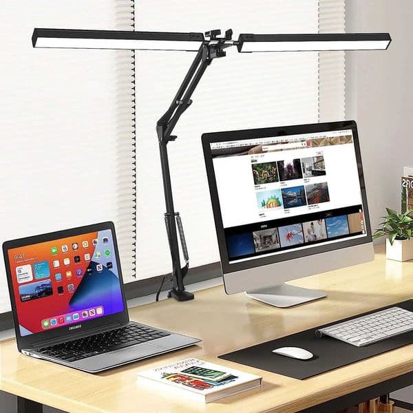 Double headed LED desk lamp with stepless dimming LED computer monitor lamp USB desk lamp for office learning reading lighting fixtures X241122