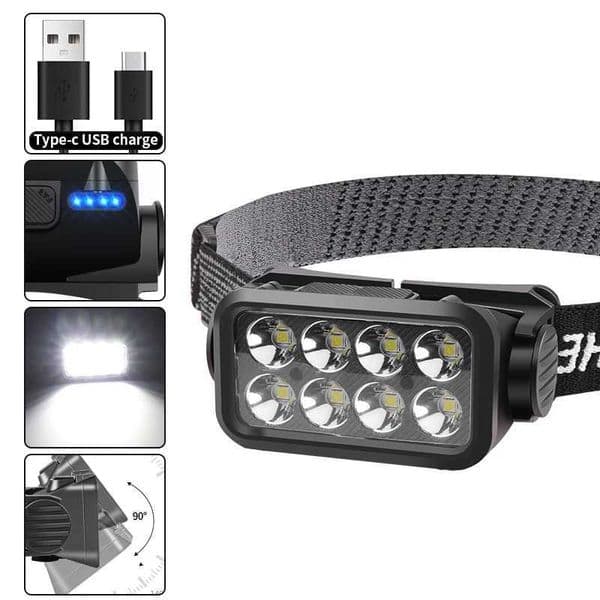 NEW USB-C Rechargeable LED Head Lamp with Motion Sensor Headlamp IPX4 Waterproof Head Torch Strong Light for Camping HikingCL240807