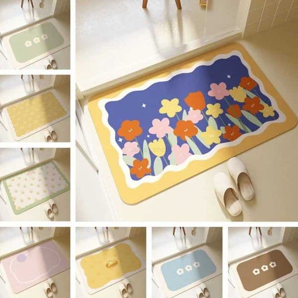 Minimalist Ins Flower Bath Mat Super Absorbent Bathroom Diatom Mud Floor Carpet Non Slip Toilet Home Indoor Entrance DoormatXJ240807