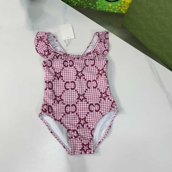 Pink One-Pieces Free Shipping G Childrens Printed Lycra Bikini With Stars Animals Flowers Print Kids Swimsuit Girls Swimwear 773029 XJ