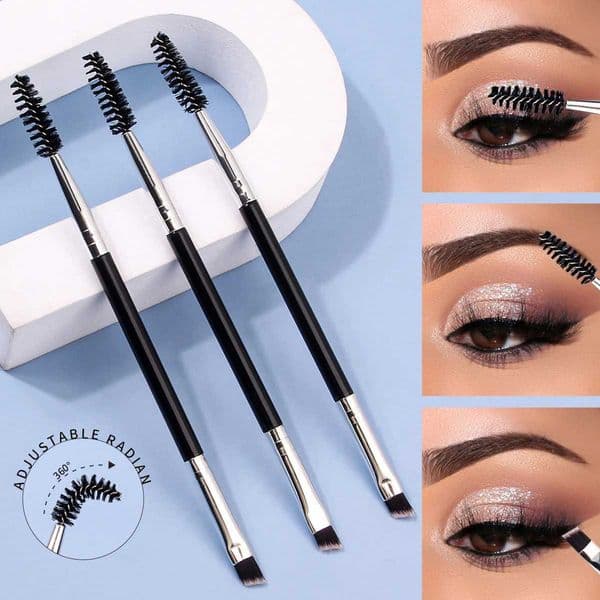 2026 New New 3Pcs Y240807 Professional Eyelash Makeup Brushes - Single & Double Ended Angled Eyebrow Pencil And Eyeliner Brushes, High Quali