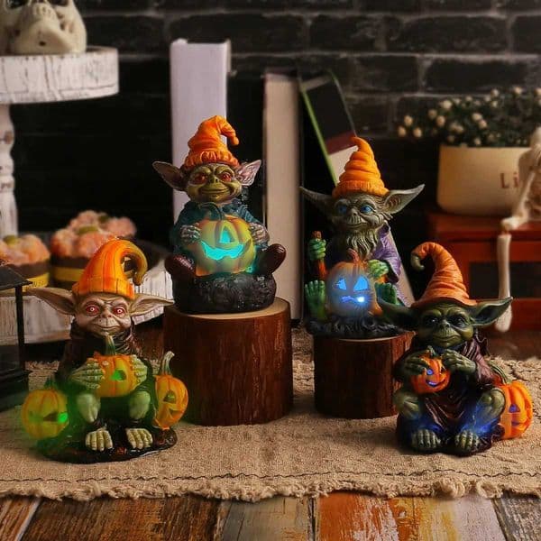 Cross-border Halloween Jack-o-lantern Elf Resin Craft Ornament Home Desktop Luminous Goblin Doll Ornament Decoratie Feest Y240807