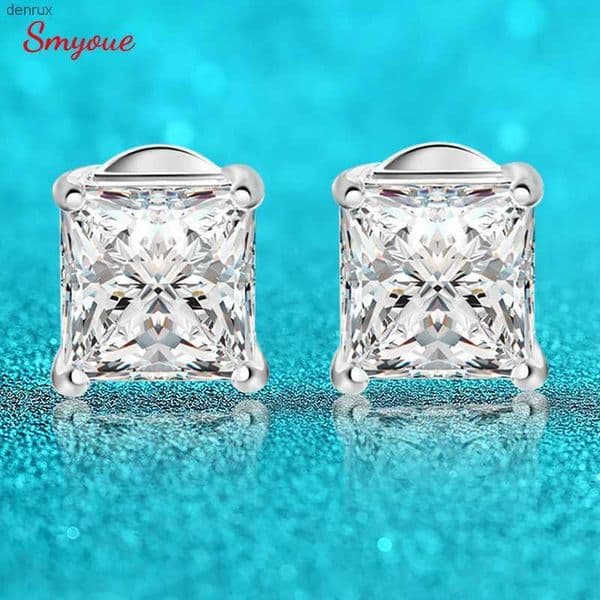 Knot Smyoue Princess Cut 0.4-5CT Moissanite Stud Earrings for Women Men VVS Simulated Diamond Ear Studs 925 Sterling Silver JewelryL2488