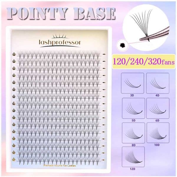 320Fans 3D/5D/8D/10D/12D/14D Sharp Slim Narrow Stem Fake Premade Volume Fans Eyelash Thin Pointy Base Lash Extension Cilios MinkM240806