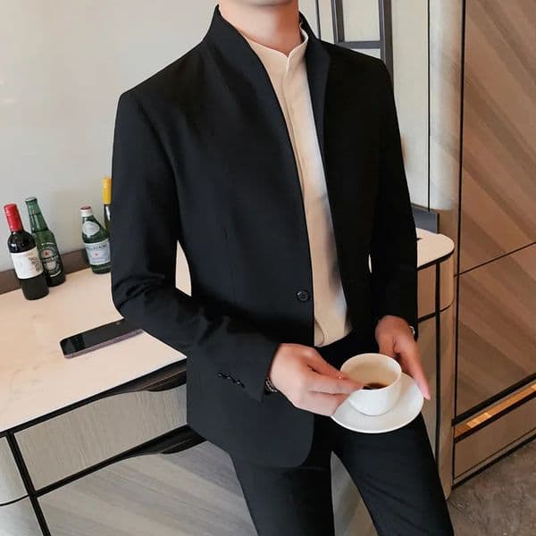Blazer Hombre High Quality Stand Collar Blazers For Men Single Breasted Slim Fit Formal Elegant Suit Jackets And Coats 4XLM 240807