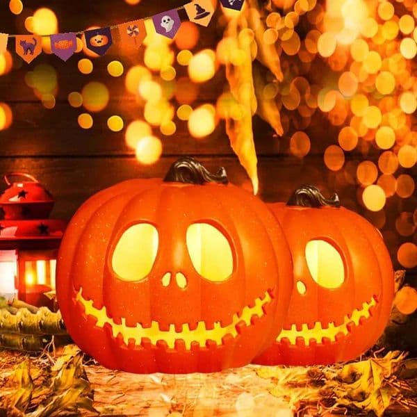 24cm Halloween Jack-O-Lantern Pumpkin Led Light Lamp Creative Decoration Flashing Ghost Festival Glowing Park Indoor Garden Y240807