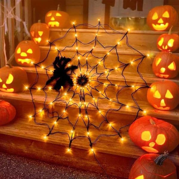 Halloween LED Black Spider Web Lamp Belt apply to the house courtyard garden horror Halloween theme does not contain batteries Y240807