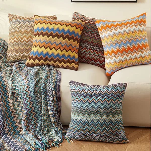 Knitted Cushion Cover Soft Boho Orange Green Flocking Pillow Case 45Cm*45Cm For Home Decoration Living Bed Room 240807 B2