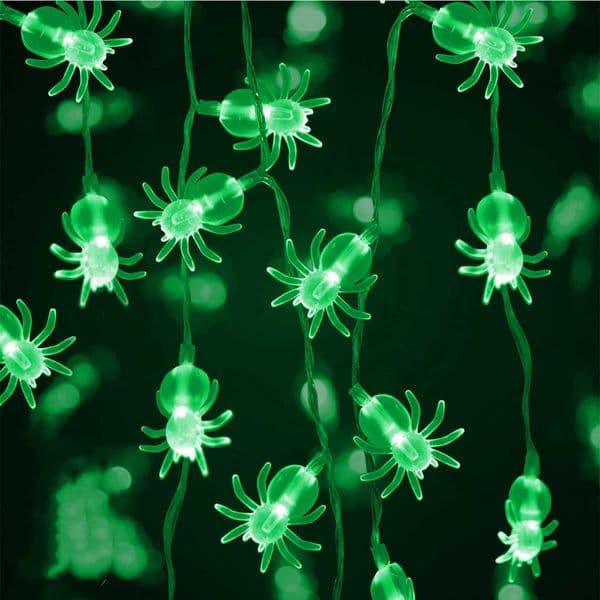 1PC Halloween Spooky Green Spider String Light 20 LED Battery Powered Horror Theme Atmosphere Light Suitable For Halloween Decor Y240807