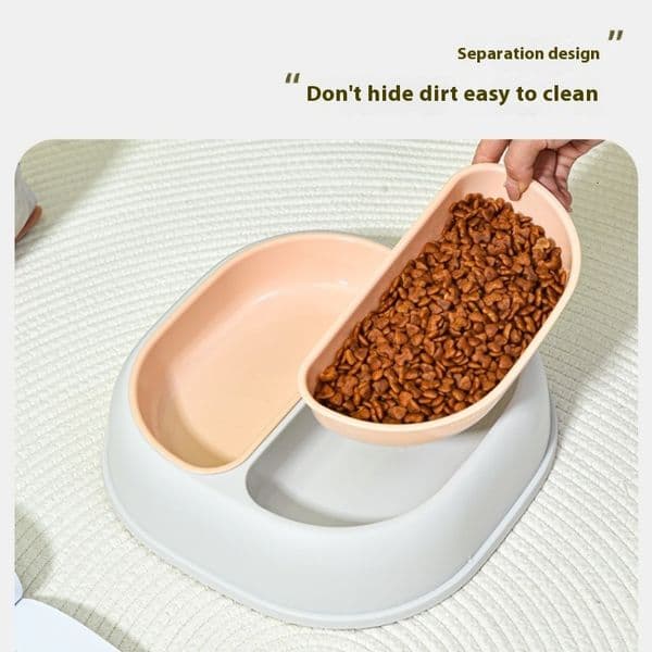Dog dual bowl food bowl, large capacity anti spill pet food bowl, anti slip and easy to clean cat bowl, 2-in-1 food bowl