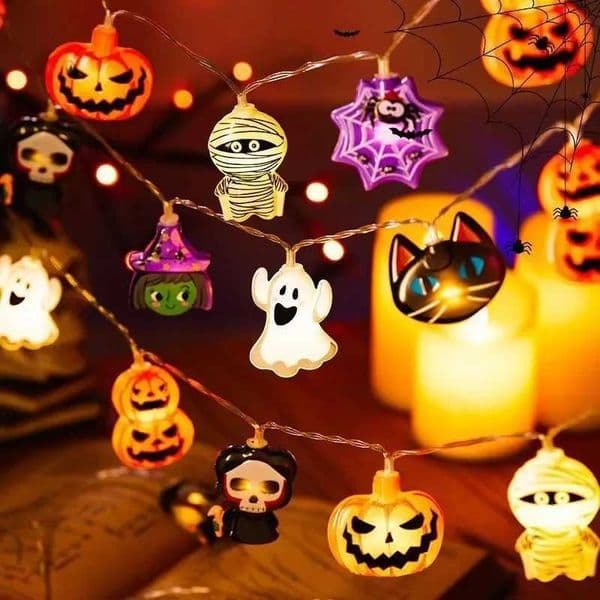 Halloween Pumpkin String Lights Bat Spider String Lamps Battery Powered for Outdoor Halloween Party Garland Decor Night Light Y240808