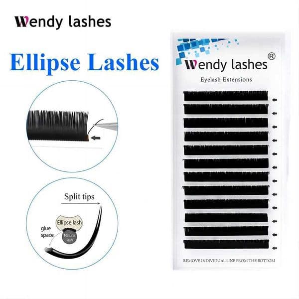 WENDY Ellipse Flat individual Eyelash Extensions Split Tip Ellipse Shaped Natural Soft Light Faux Mink Ellipse Eyelash SuppliesM240806